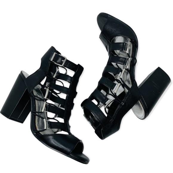 Gianni Bini Gladiator Heels Strappy Sandals Black Leather Women's - Picture 5 of 13